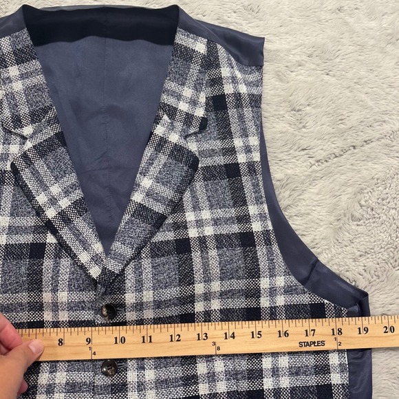 SUITSUPPLY Mens Plaid Silk Linen Cotton Vest‎ Waistcoat Blue White Size 38" - Picture 2 of 9
